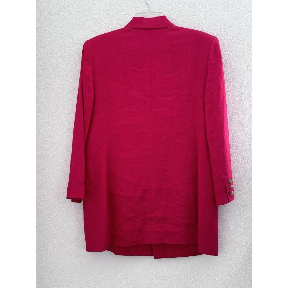 Vtg 90s Valerie Stevens Petites Pink 100% Linen Double Breasted‎ Blazer Sz 10P